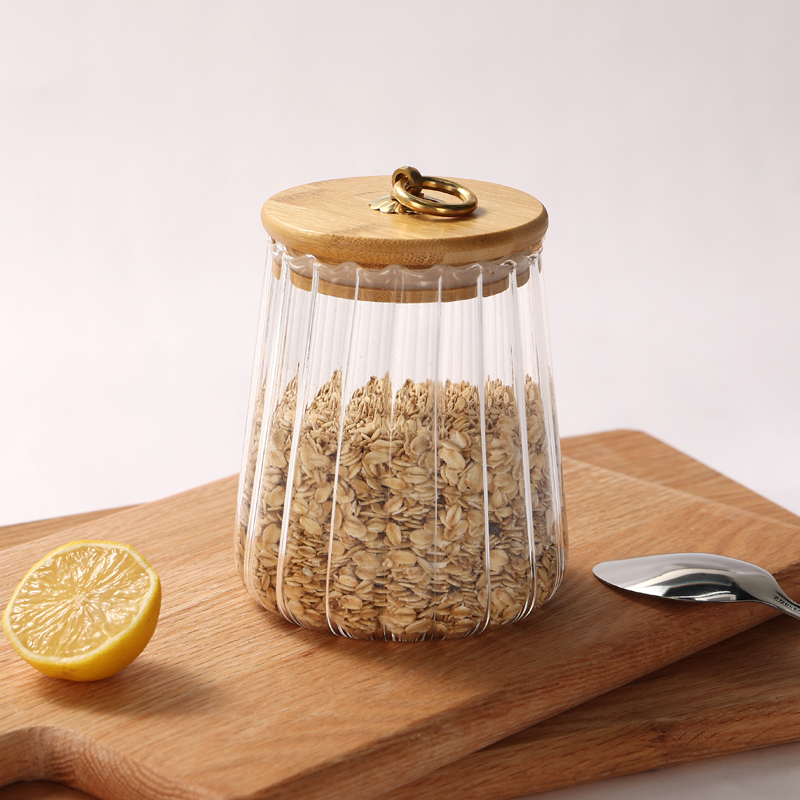 bamboo lid glass storage jar